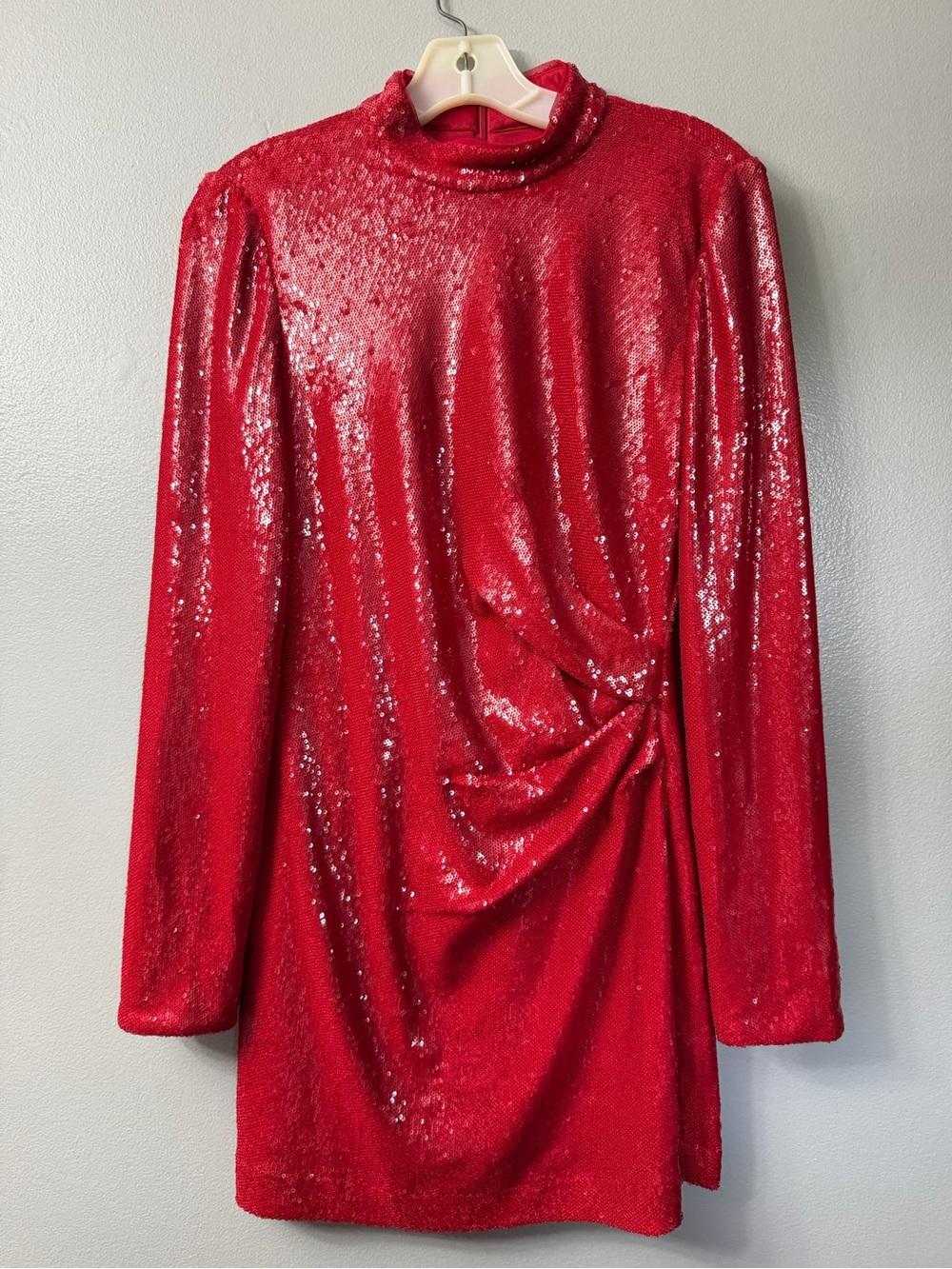 Halston EMELY DRESS IN SEQUINS Red Sequin Long-Sleeve Mini Dress 6